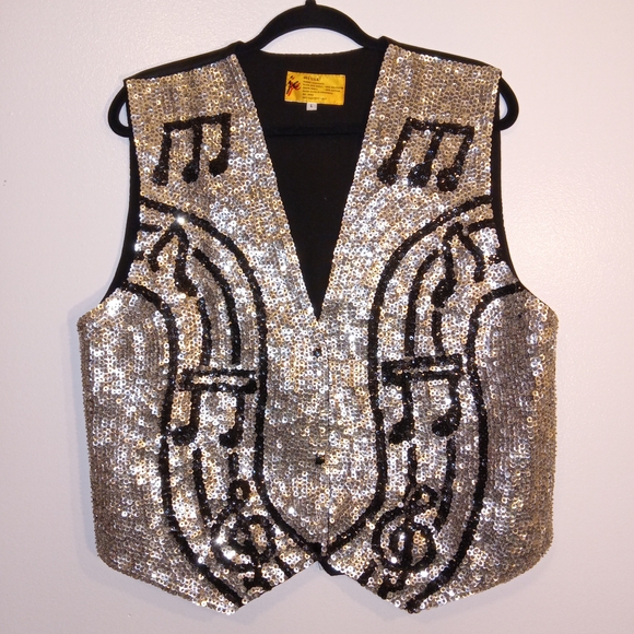 Silver Sequin Music Note Vest - Picture 1 of 7